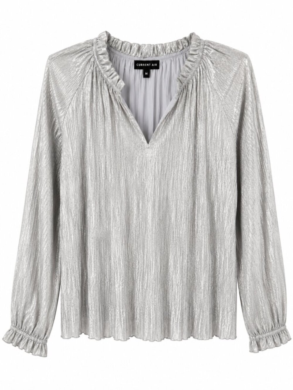 Current Air Metallic Ruffled Split Neck Blouse Size Medium